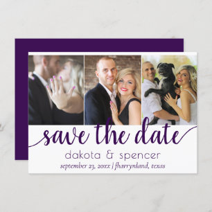 Einfach 3-Foto Aquamarin Dark Green Blüht Skript Save The Date