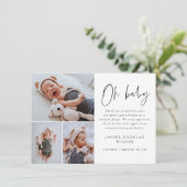 Einfach 3 Foto Oh Baby Dankeskarte (Stehend Vorderseite)