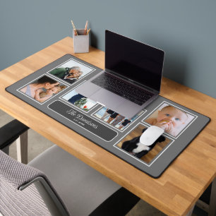 Einfach 6 Foto auf Grau mit Name & Est Date Schreibtischunterlage