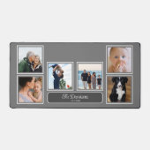 Einfach 6 Foto auf Grau mit Name & Est Date Schreibtischunterlage (Vorderseite)