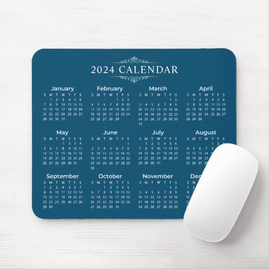 Einfach aber elegant Blue 2024 Calendar | Mousepad (Mit Mouse)
