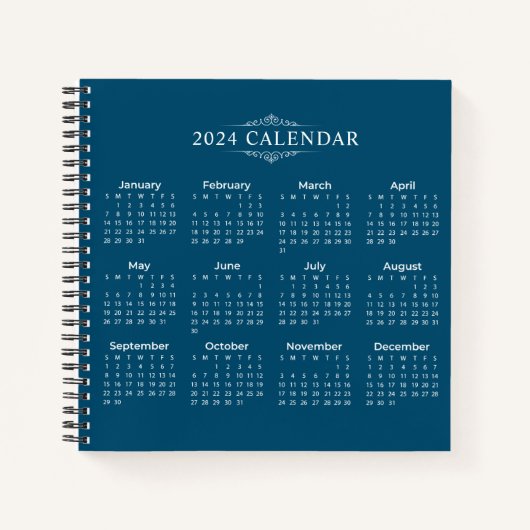 Einfach aber elegant Blue 2024 Calendar | Notebook Notizblock (Vorderseite)