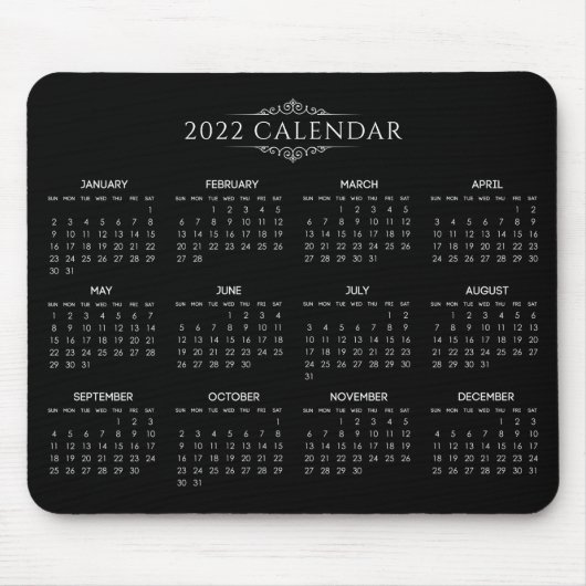 Einfach aber elegant Schwarz 2022 Kalender | Mouse Mousepad (Vorne)