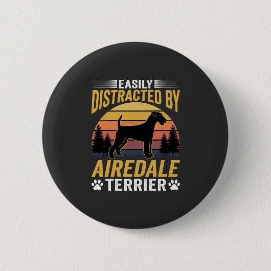 Einfach abgelenkt durch Airedale Terrier Retro Hun Button (Vorderseite)