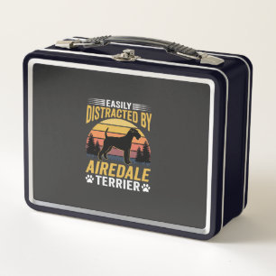 Einfach abgelenkt durch Airedale Terrier Retro Hun Metall Brotdose