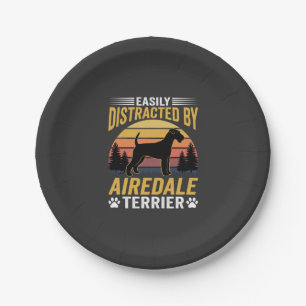 Einfach abgelenkt durch Airedale Terrier Retro Hun Pappteller