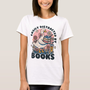 Einfach abgelenkt durch Buch Vintage-Gans mit Büch T-Shirt
