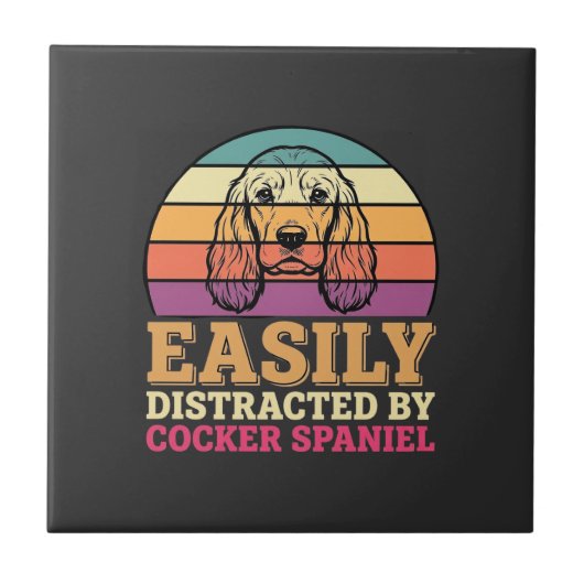 Einfach abgelenkt durch Cocker Spaniel Retro Hund Fliese (Vorderseite)
