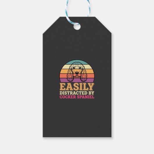 Einfach abgelenkt durch Cocker Spaniel Retro Hund Geschenkanhänger (Vorderseite)