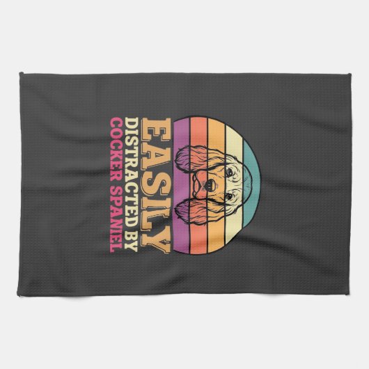 Einfach abgelenkt durch Cocker Spaniel Retro Hund Geschirrtuch (Horizontal)