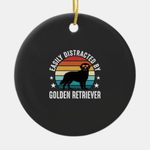 Einfach abgelenkt durch Golden Retriever Retro-Son Keramik Ornament