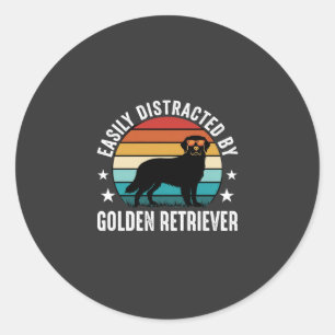 Einfach abgelenkt durch Golden Retriever Retro-Son Runder Aufkleber