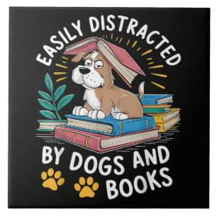 Einfach abgelenkt durch Hunde und Bücher Lustige H Fliese