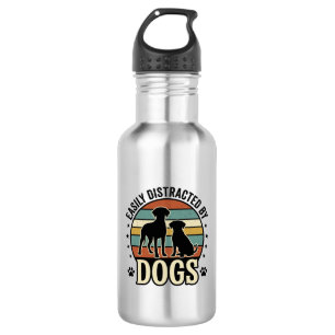 Einfach abgelenkt durch Hunde Vintage Silhouette D Edelstahlflasche