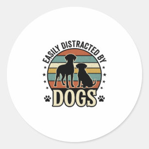 Einfach abgelenkt durch Hunde Vintage Silhouette D Runder Aufkleber