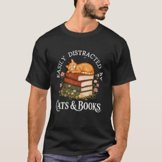 Einfach abgelenkt durch Katzen und Bücher Lustige  T-Shirt