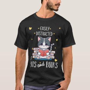 Einfach abgelenkt durch Katzen und Bücher Lustige  T-Shirt