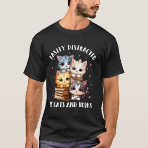 Einfach abgelenkt durch Katzen und Bücher Lustige T-Shirt