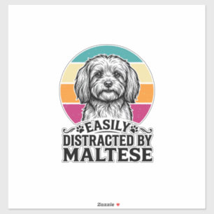Einfach abgelenkt durch Maltese Vintage-Hundedesig Aufkleber