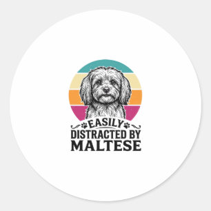 Einfach abgelenkt durch Maltese Vintage-Hundedesig Runder Aufkleber