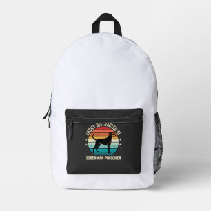 Einfach abgelenkt von Dobermann Retro-Sonnenunterg Bedruckter Rucksack