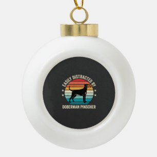 Einfach abgelenkt von Dobermann Retro-Sonnenunterg Keramik Kugel-Ornament