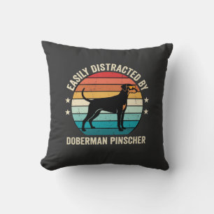 Einfach abgelenkt von Dobermann Retro-Sonnenunterg Kissen