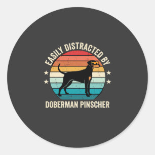 Einfach abgelenkt von Dobermann Retro-Sonnenunterg Runder Aufkleber