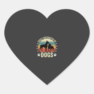 Einfach abgelenkt von Hunden Vintage Retro Sonnenu Herz-Aufkleber