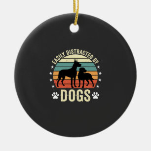 Einfach abgelenkt von Hunden Vintage Retro Sonnenu Keramik Ornament