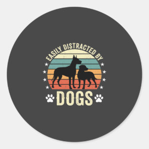 Einfach abgelenkt von Hunden Vintage Retro Sonnenu Runder Aufkleber