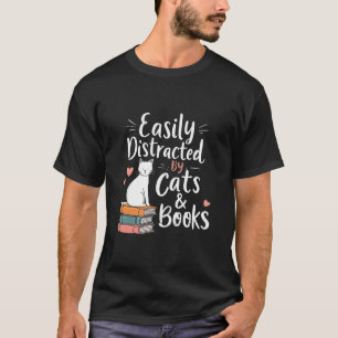 Einfach abgelenkt von Katzen und Büchern Lustig Sü T-Shirt