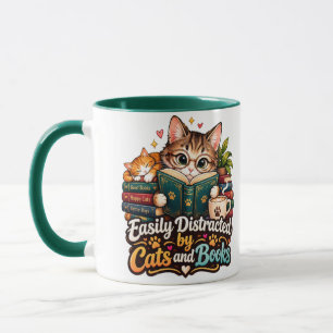 Einfach abgelenkt von Katzen und Büchern Süße Katz Tasse