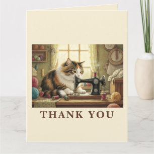 Einfach abgelenkt von Katzen und Nähen - Katze Näh Dankeskarte