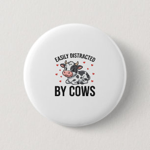 Einfach abgelenkt von Kühen Vintage Kuh Grafik_1 Button