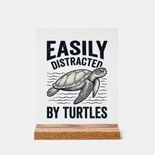 Einfach abgelenkt von Schildkröten Vintage-Shirt-D Acrylschild
