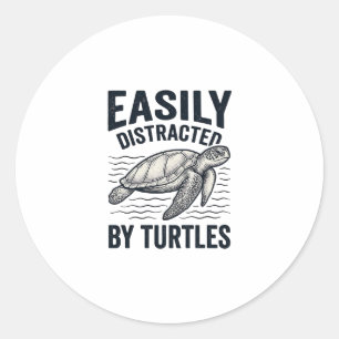 Einfach abgelenkt von Schildkröten Vintage-Shirt-D Runder Aufkleber
