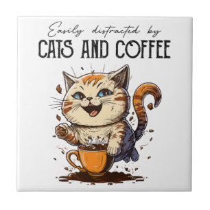 Einfach ablenkbar durch Katzen und Kaffee Katzenli Fliese