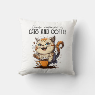 Einfach ablenkbar durch Katzen und Kaffee Katzenli Kissen