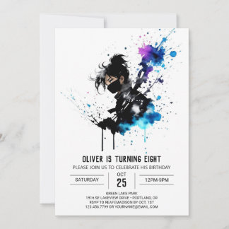 Einfach Adorable Ninja Boy Digital Geburtstag Einladung