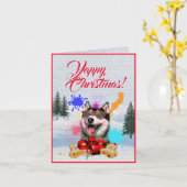 Einfach anpassbare süße Sibirian Husky Weihnachtsk Karte (Gelbe Blume)