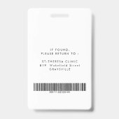 Einfach anpassbarer Name des Krankenhauses Ausweis (Rückseite)