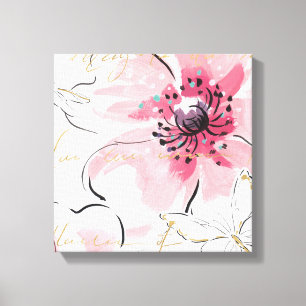 Einfach Aquarell des Rosa-  mit Blumen Leinwanddruck