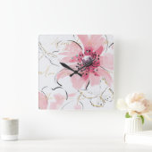 Einfach Aquarell des Rosa-| mit Blumen Quadratische Wanduhr (Zuhause)