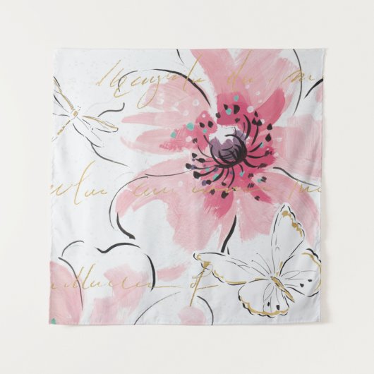 Einfach Aquarell des Rosa-| mit Blumen Wandteppich (Vorderseite (Horizontal))