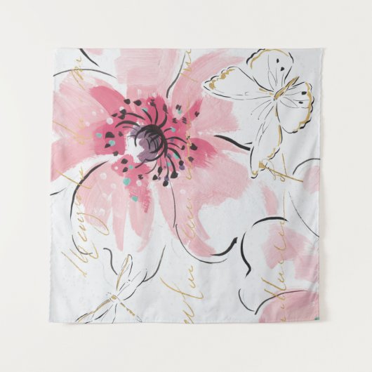 Einfach Aquarell des Rosa-| mit Blumen Wandteppich (Vorderseite)