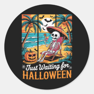 Einfach auf Halloween-Shirt warten Spukgeist Männe Runder Aufkleber