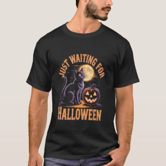 Einfach auf Halloween warten schwarze Katze Hallow T-Shirt