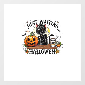 Einfach auf Halloween wartende schwarze Katzenlady Fensteraufkleber