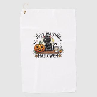 Einfach auf Halloween wartende schwarze Katzenlady Golfhandtuch